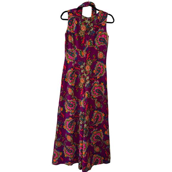 Vintage 70s Psychedelic Jumpsuit | Pink Orange Floral Wide Leg Palazzo Romper - Picture 2 of 11